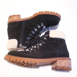 Blondo Melissa Waterproof Lace-Up Boots Black Suede Sherpa